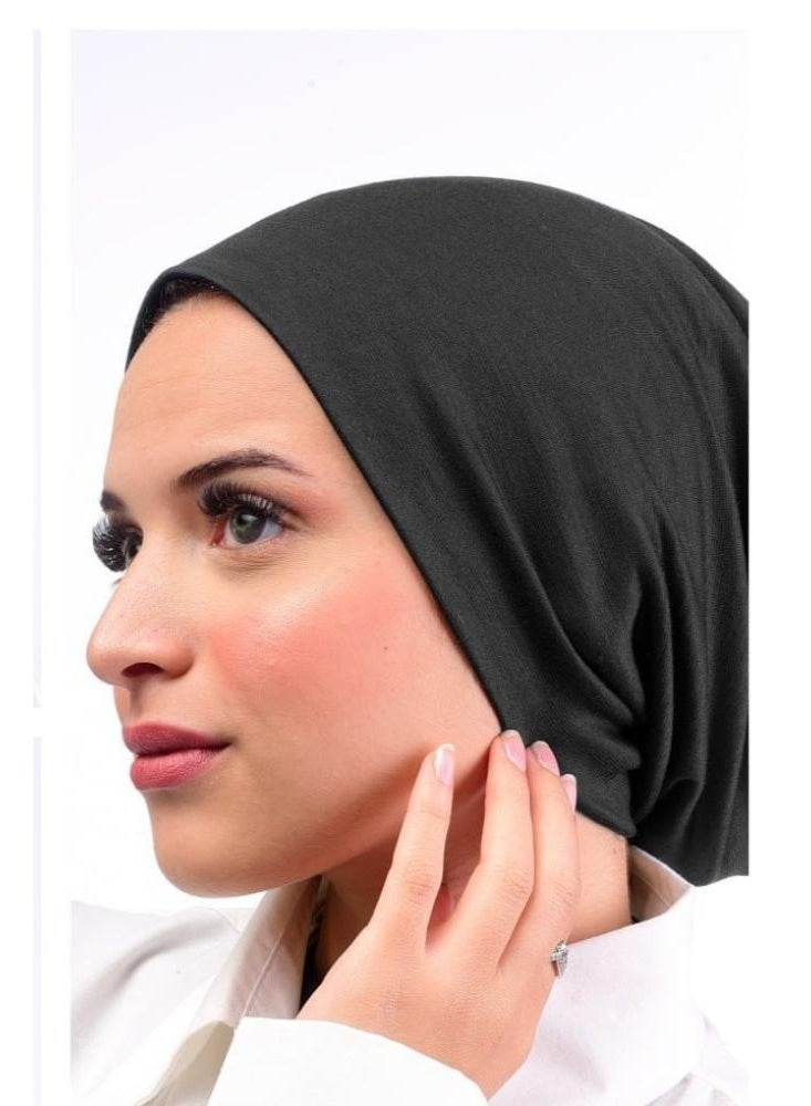 Luxuria A closed, seamless bonnet headband for veiled women, made of lightweight cotton lycra - black - Image 2